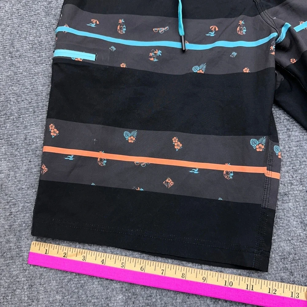 Dixxon Rockford Fosgate Boardshorts Men's 32 Black Striped Tropical Unlined